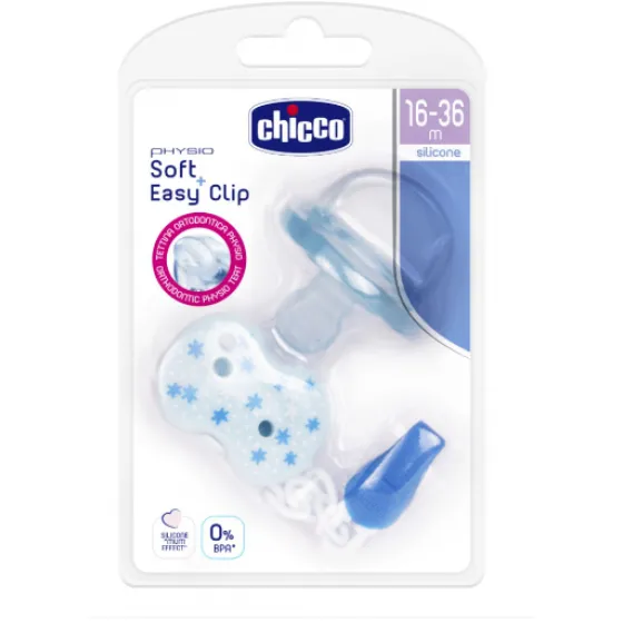 Ch.Chu73014200000 Chicco Chupeta Phisio Soft Ortodôntica Menino com Clip 16-36M